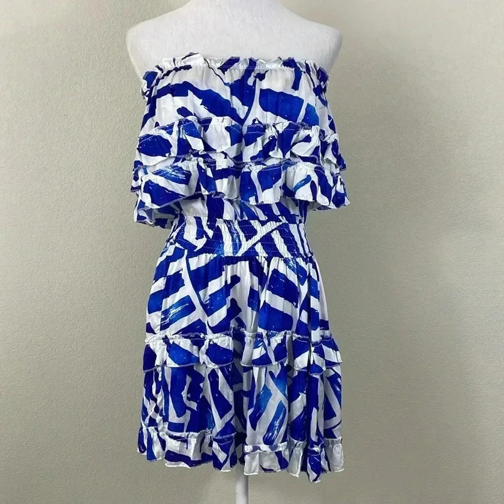 NWT Sofia blue ruffle strapless mini dress size small